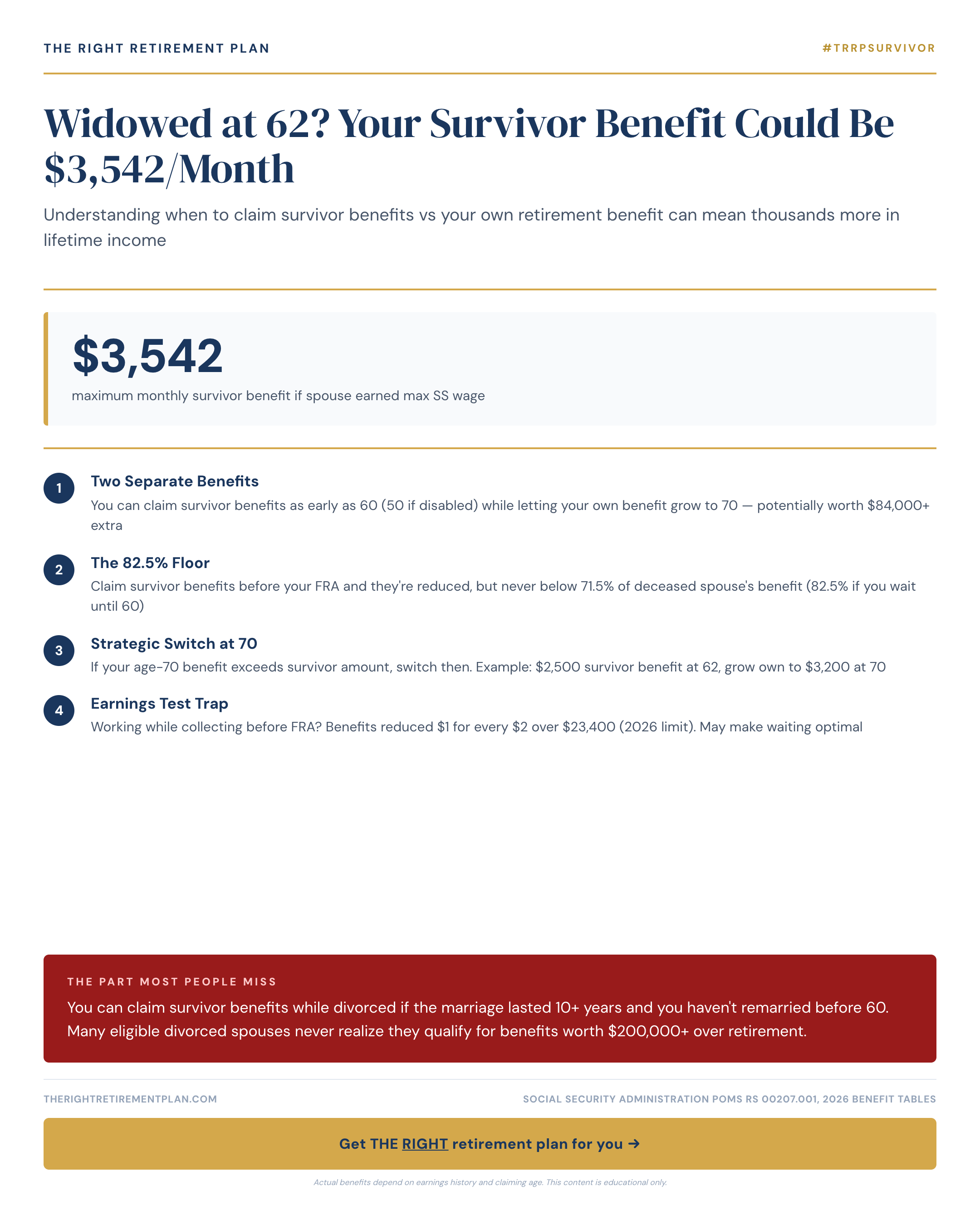 Widowed at 62? Your Survivor Benefit Could Be $3,542/Month