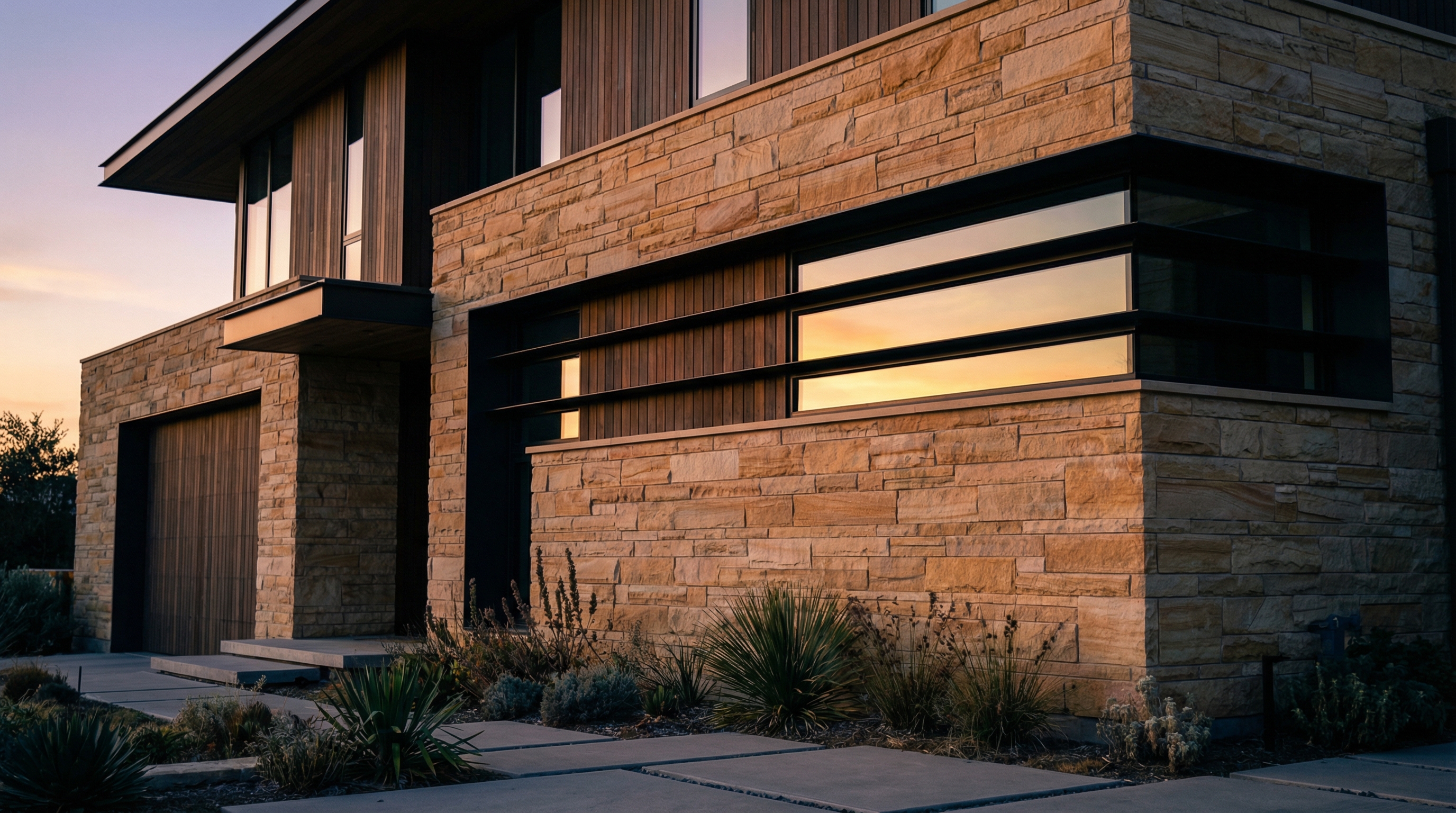 Modern building facade at golden hour